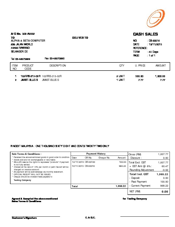 19 Sales Cash Sales With Multiple Payment